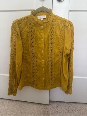 Mustard Lace-Trim Button Front Blouse by Madewell & Grace